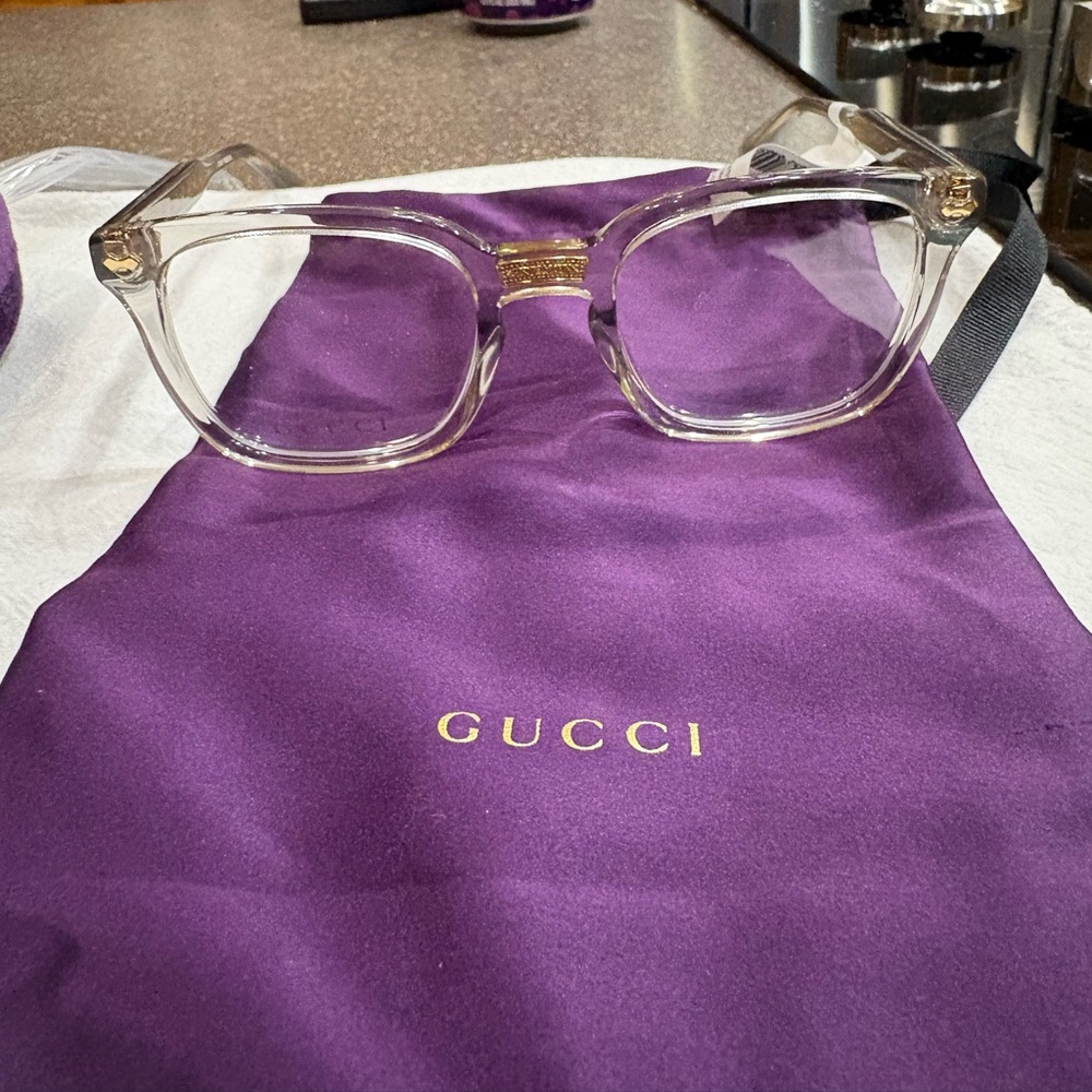 Gucci Glasses with Clear, Gold & Silver Frame and Purple Velvet Case NWT